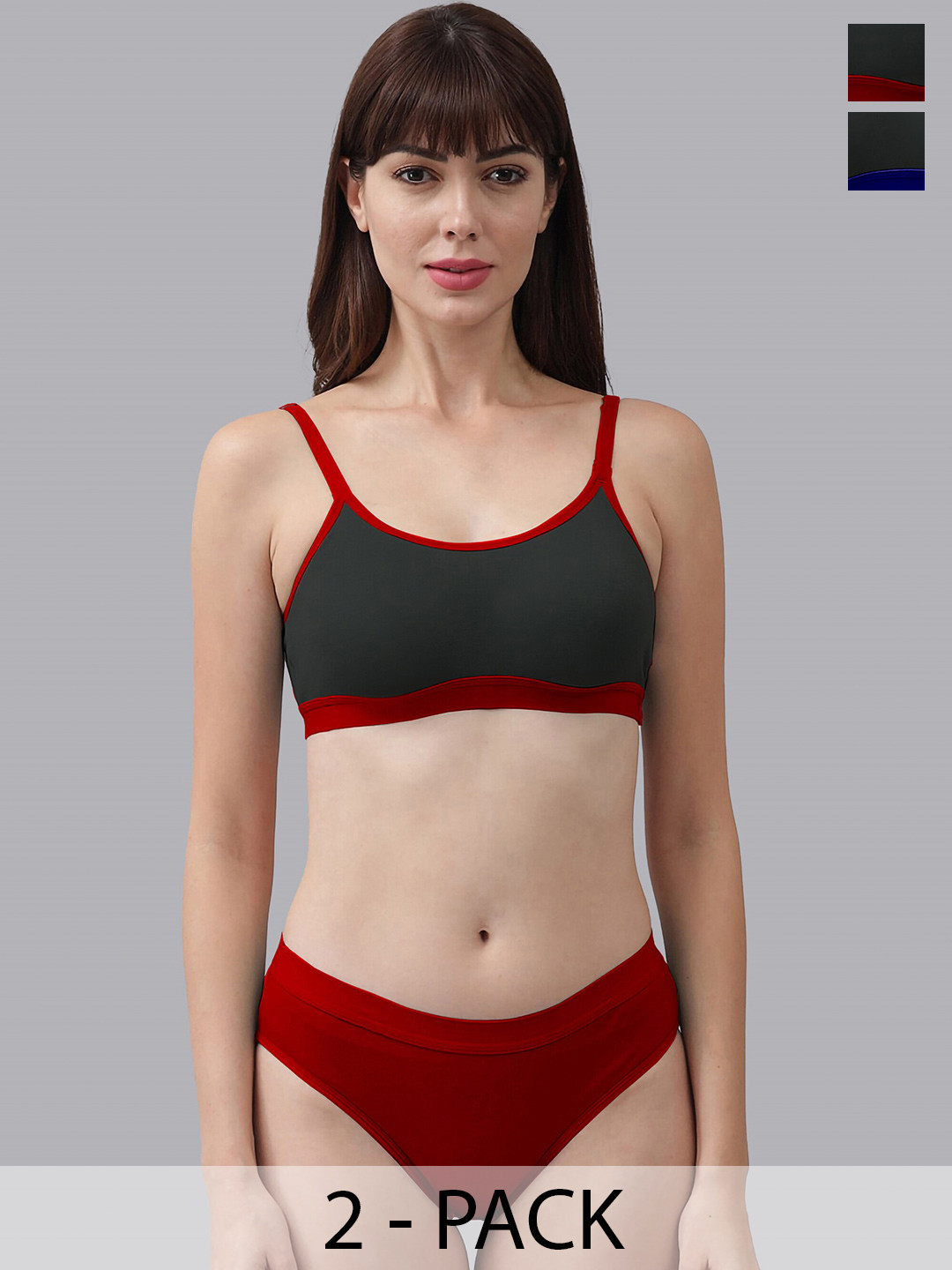 

PIBU Pack Of 2 Cotton Lingerie Set F_Pnora Set_21, Red