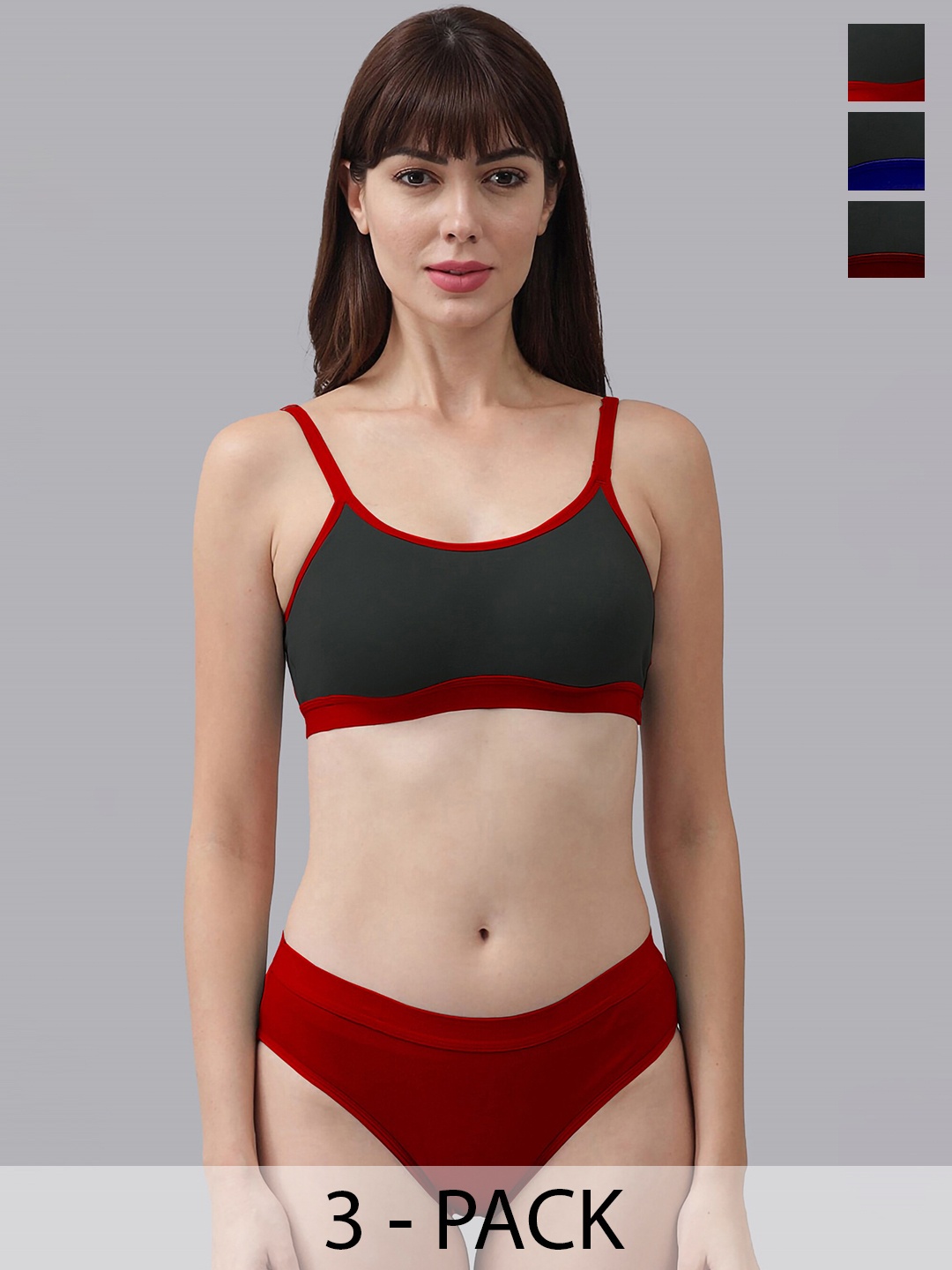 

PIBU Pack Of 3 Cotton Brief Lingerie Set, Red