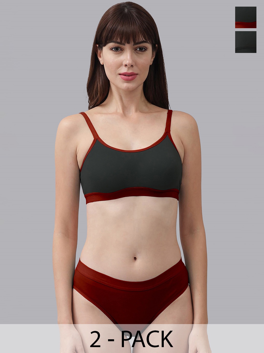 

PIBU Pack Of 2 Cotton Lingerie Set, Black