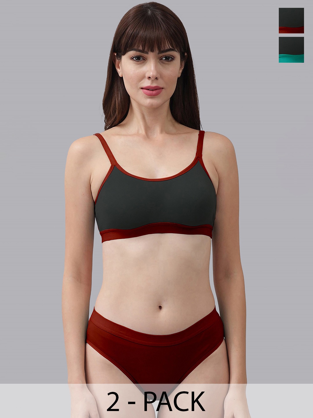 

PIBU Pack Of 2 Cotton Non Padded Lingerie Set, Maroon