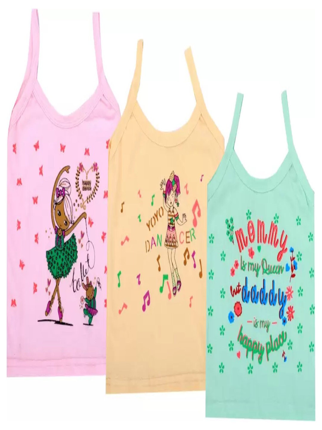 

BAESD Girls Pack of 3 Printed Cotton Camisoles, Green