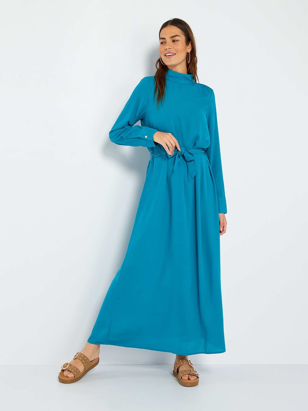 

KIABI High Neck Cuffed Sleeves Maxi Dress, Blue