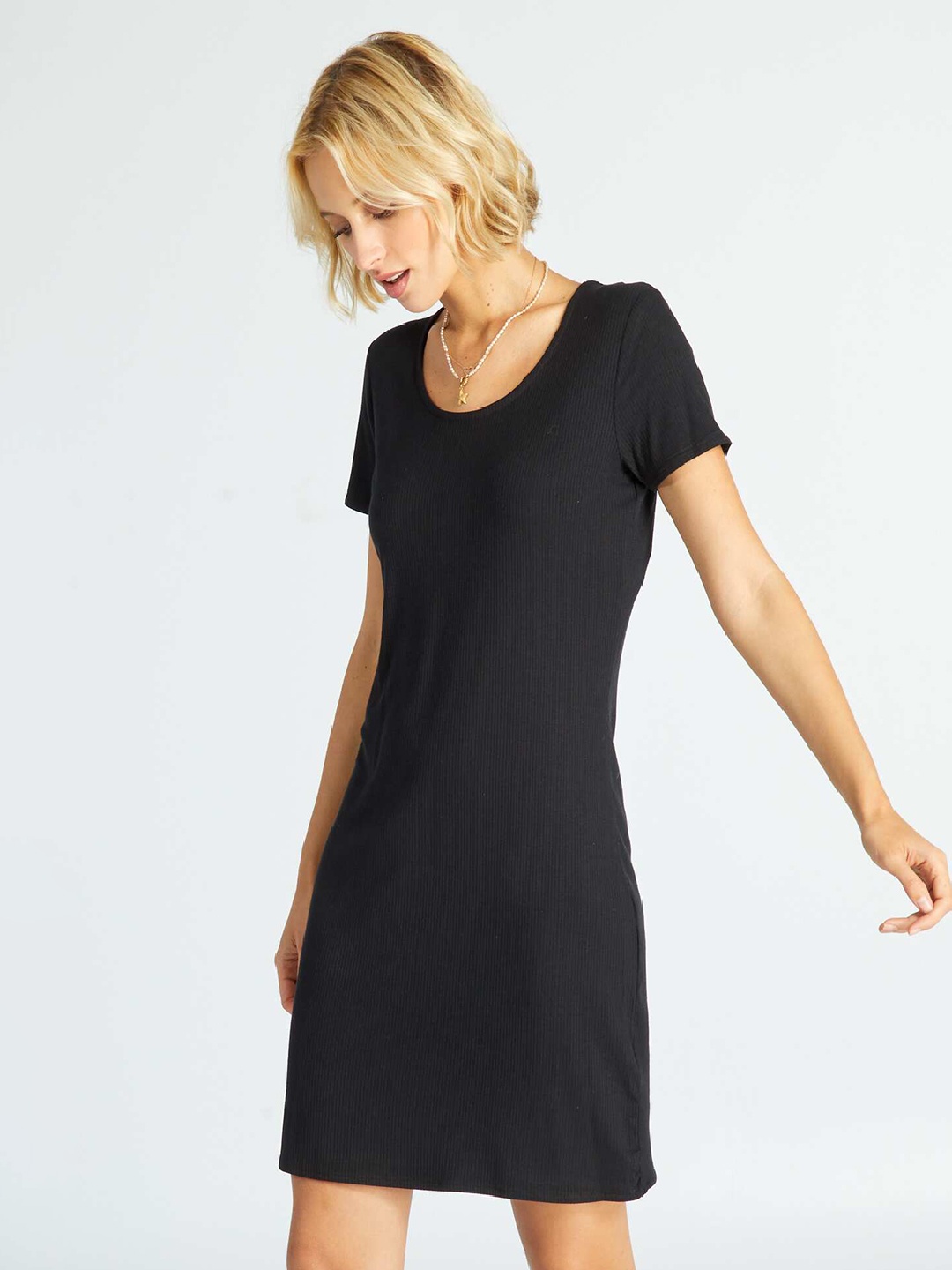 

KIABI Round Neck Short Sleeves T-shirt Dress, Black