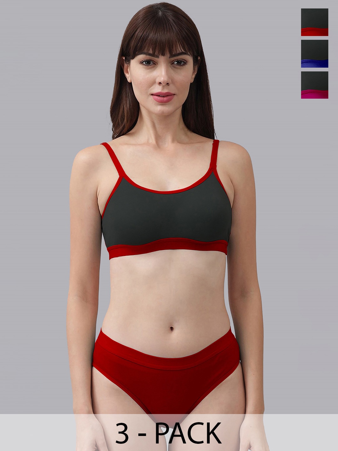 

Aamarsh Pack Of 3 Cotton Bra With Briefs, Red
