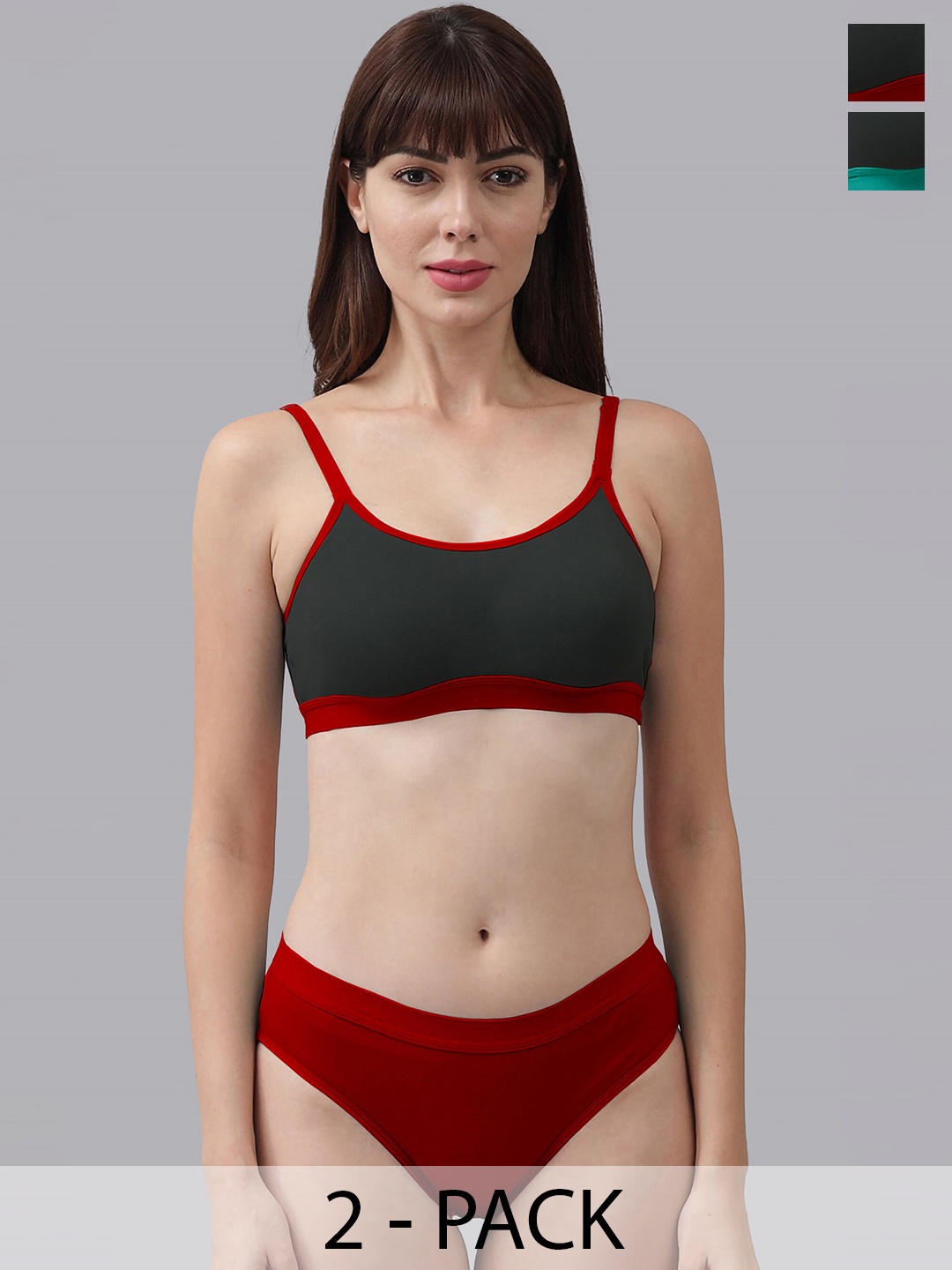 

Aamarsh Pack Of 2 Non-Padded Cotton Lingerie Set, Black