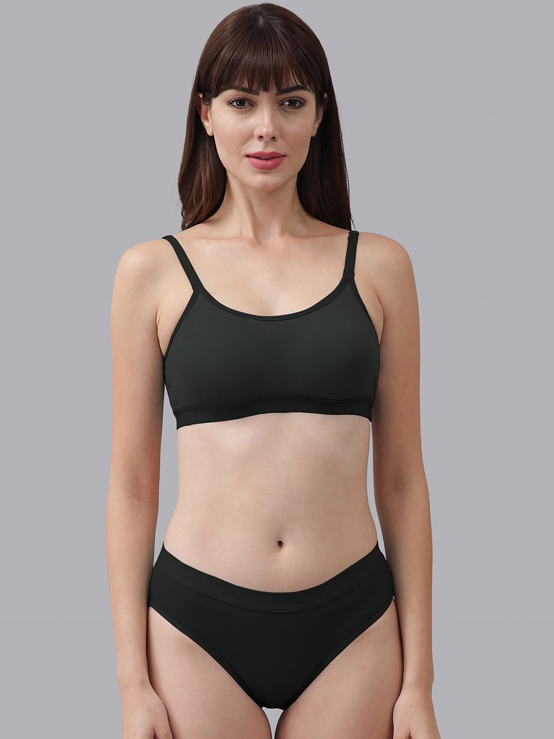 Aamarsh Non-Padded Cotton Lingerie Set, Black