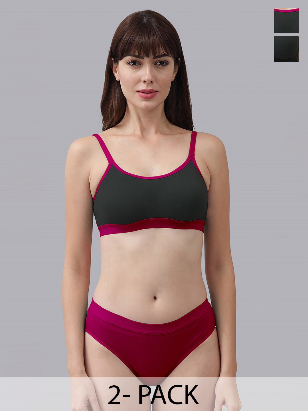 

Aamarsh Pack Of 2 Non-Padded Cotton Lingerie Set, Black