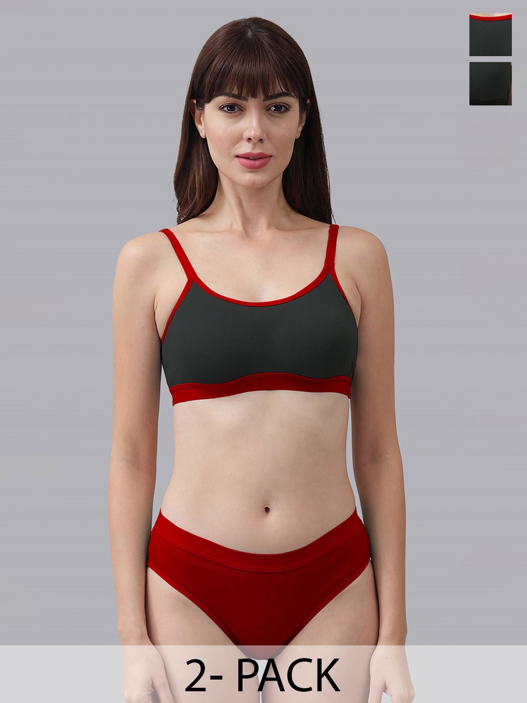 

Aamarsh Pack Of 2 Non Padded Cotton Brief Lingerie Set, Red