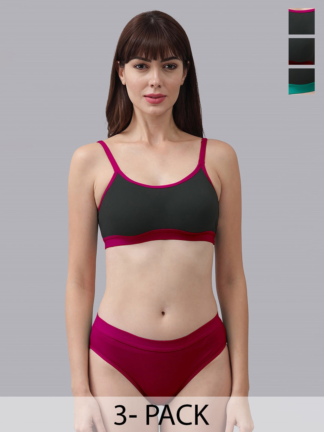 Aamarsh Pack Of 3 Cotton Brief Lingerie Set, Maroon