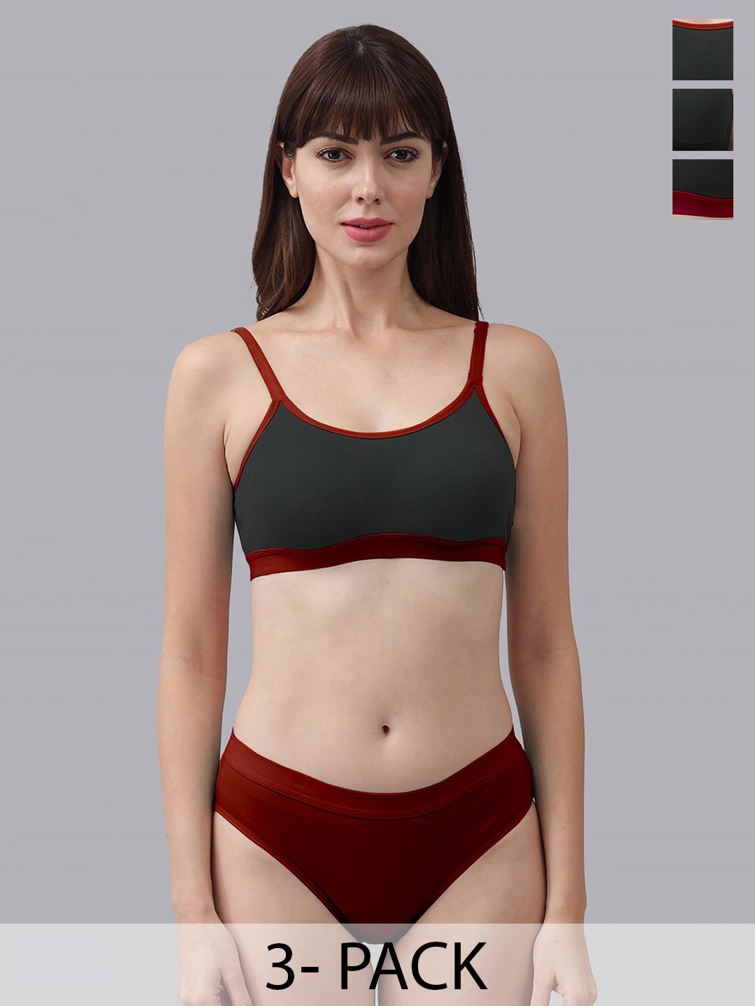 

Aamarsh Pack Of 3 Cotton Brief Lingerie Set, Maroon