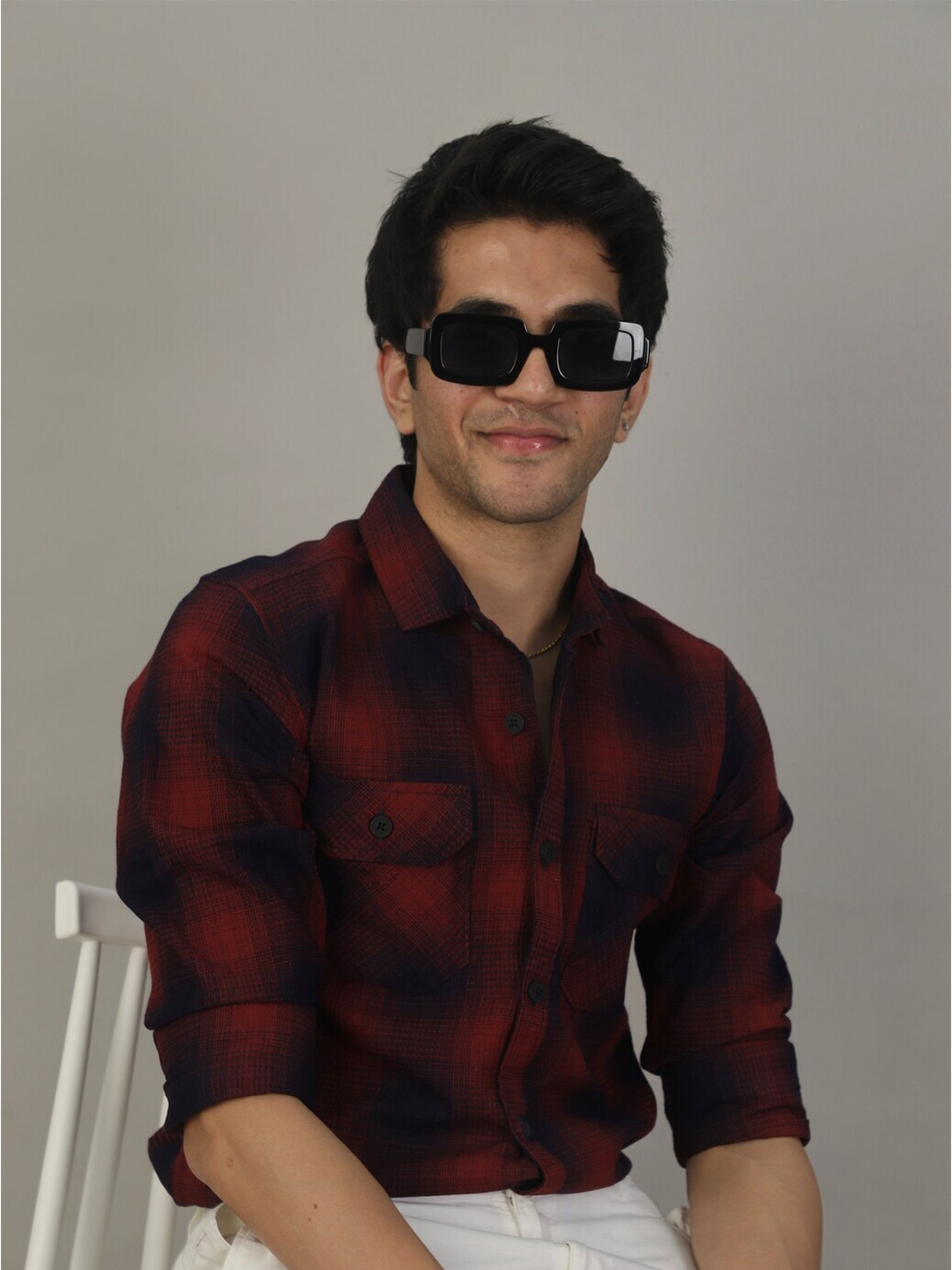 

DEZANO Tartan Checked Classic Slim Fit Opaque Casual Shirt, Red