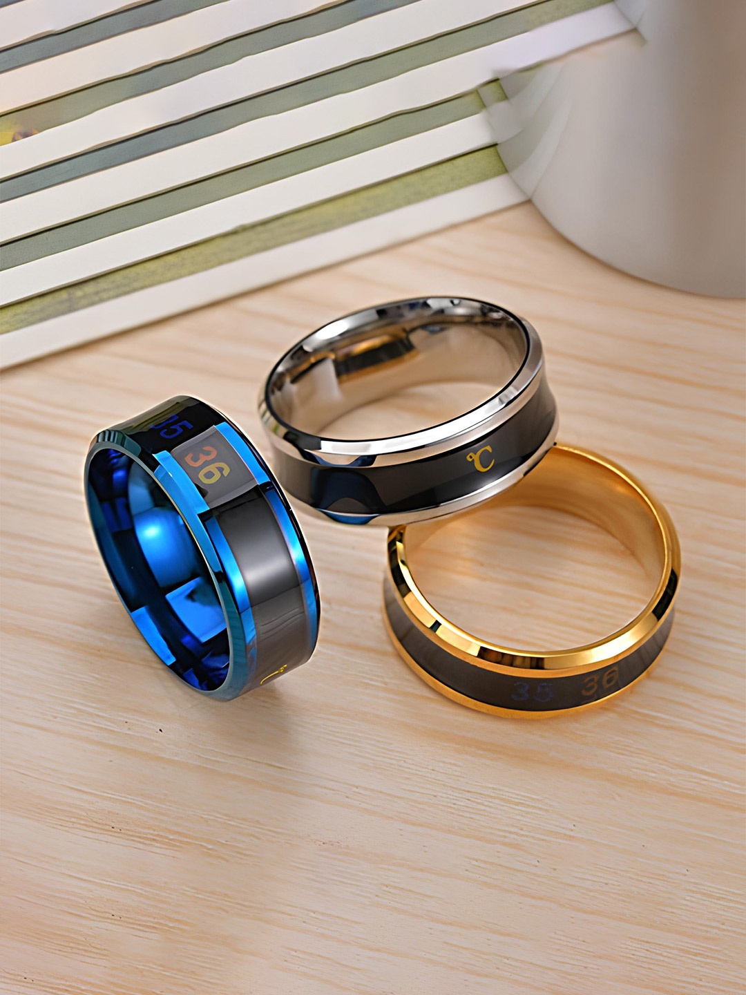 

KARISHMA KREATIONS Set of 4 Silver Plated Stainless Steel Temperature Ring, Black