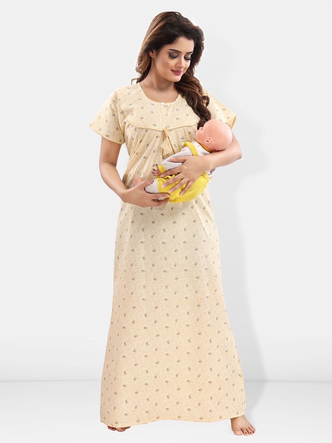 

Be You Ethnic Motifs Printed Maternity Maxi Nightdress, Cream