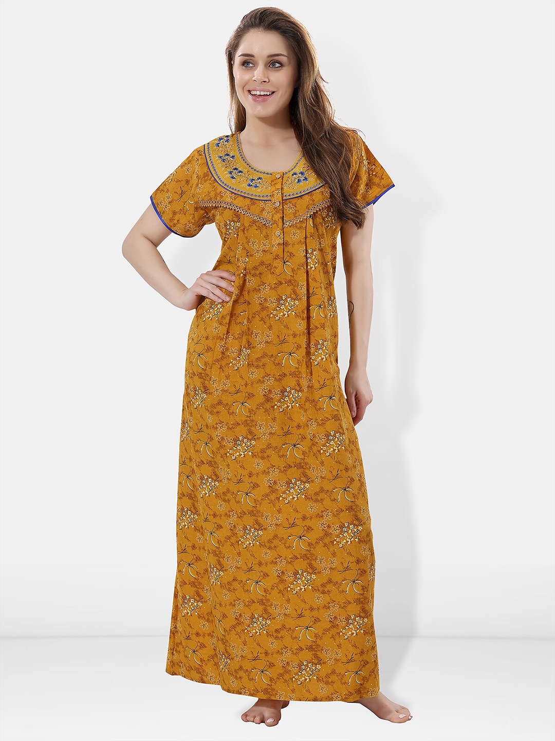 

Be You Floral Printed Maxi Nightdress, Mustard