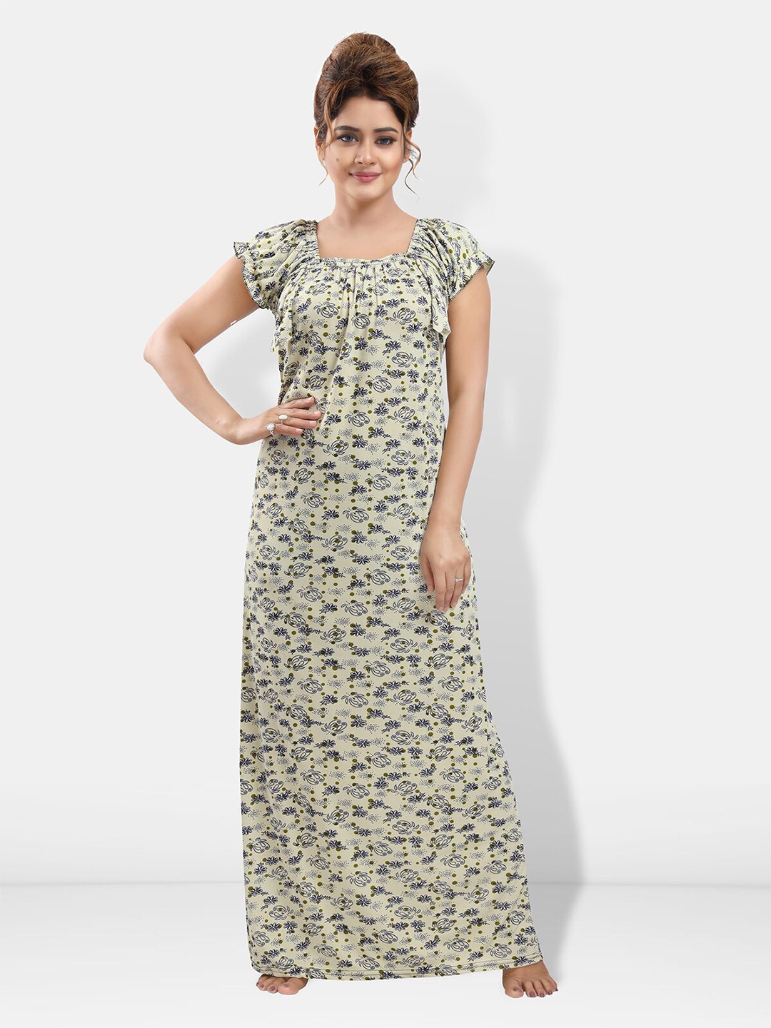 

Be You Floral Printed Satin Maxi Nightdress, Green