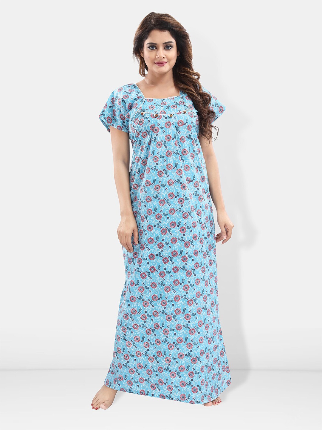 

Be You Floral Printed Maxi Nightdress, Blue
