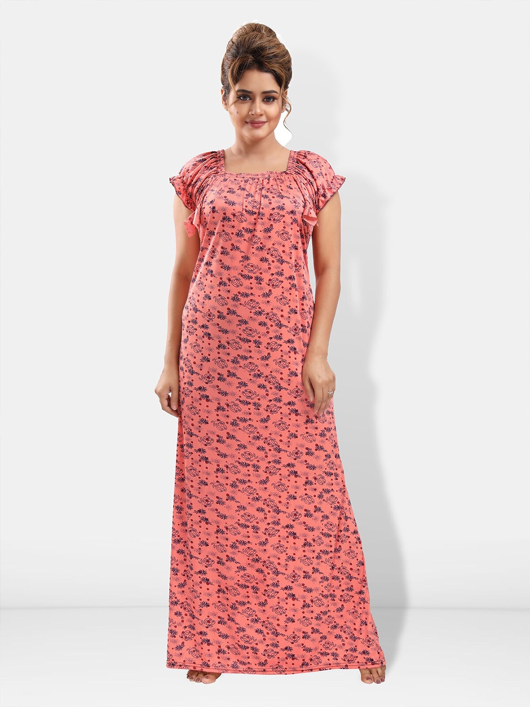 

Be You Floral Printed Satin Maxi Nightdress, Peach