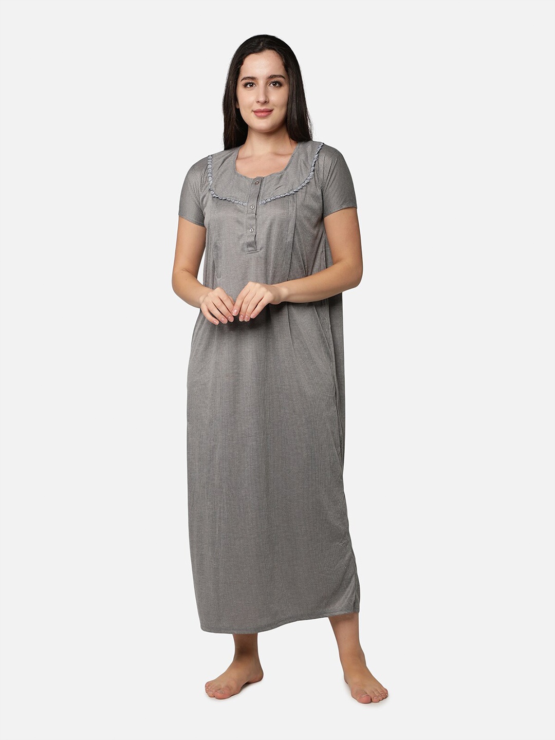 

Be You Striped Maternity Maxi Nightdress, Grey