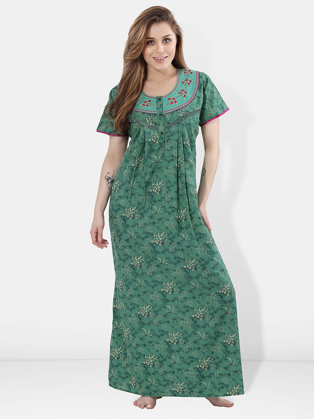 

Be You Floral Printed Maxi Nightdress, Sea green