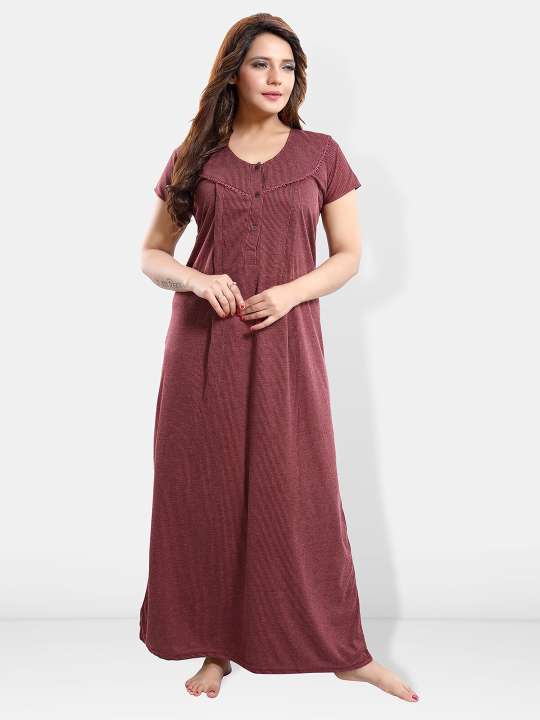 

Be You Maternity Striped Maxi Nightdress, Maroon