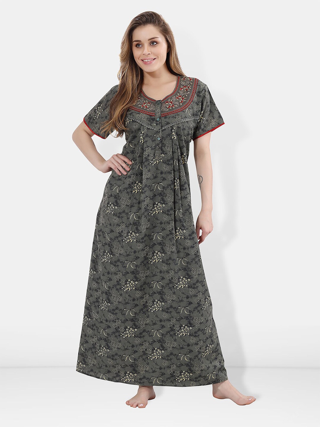 

Be You Floral Printed Maxi Nightdress, Grey