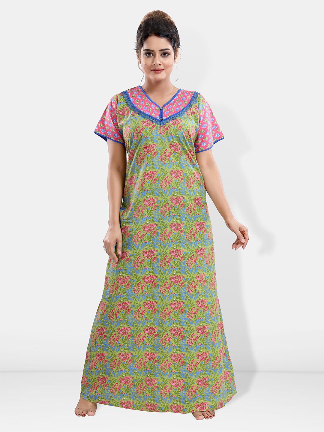 

Be You Floral Printed Maxi Nightdress, Green