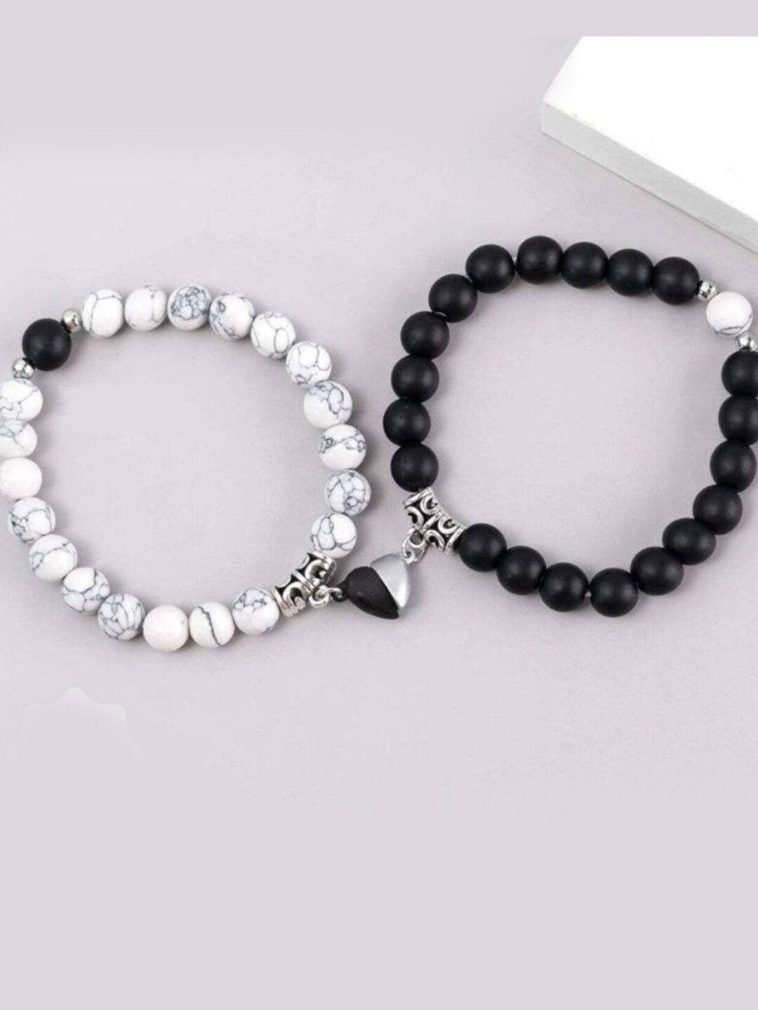 

ASMITTA JEWELLERY Unisex Set Of 2 Rhodium-Plated Pearls Couple Bracelet, Black