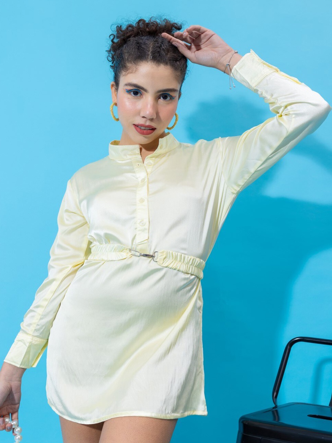 

Stylecast X Hersheinbox Mandarin Collar Belted Sheath Mini Dress, Yellow