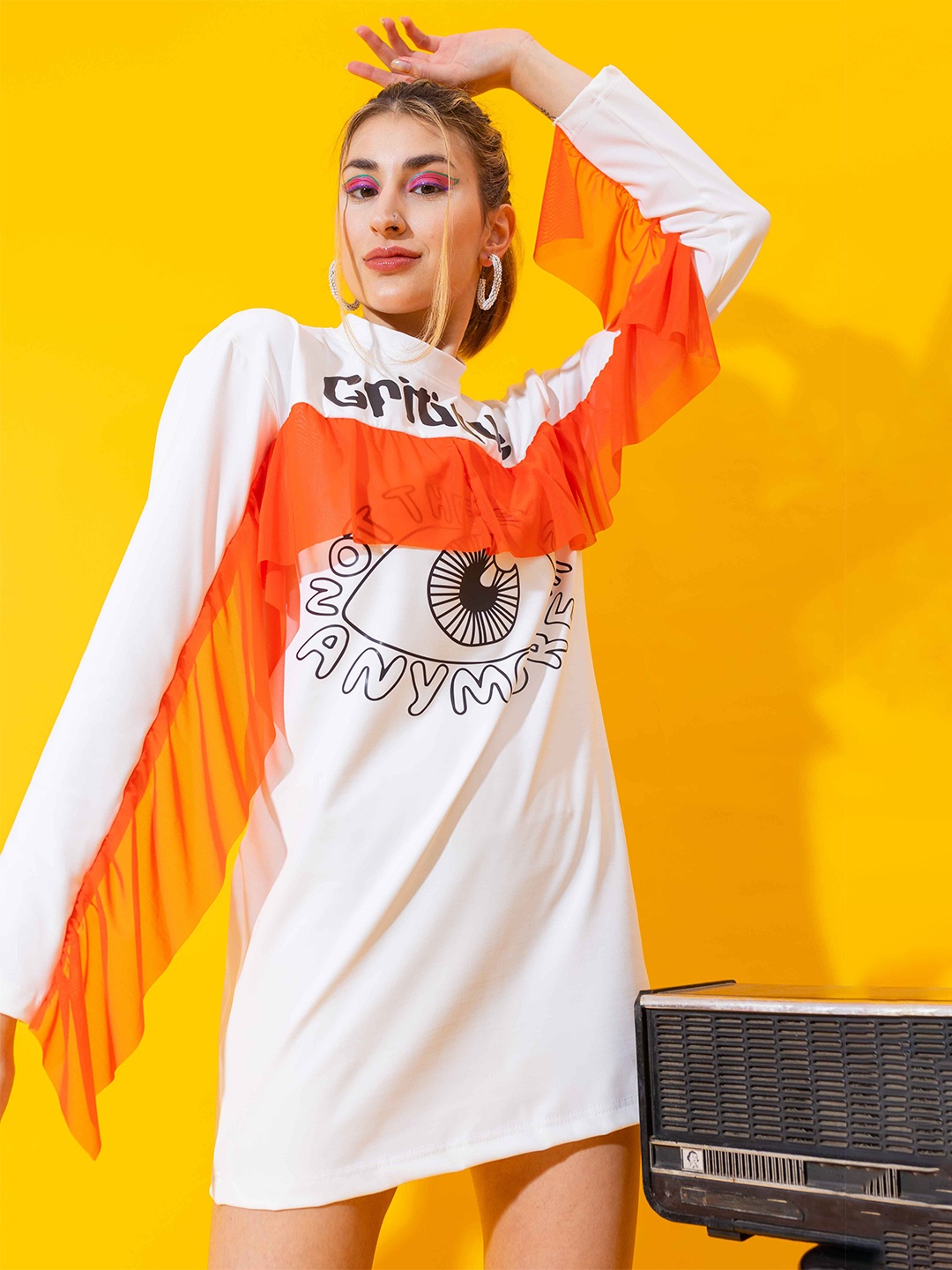 

Stylecast X Hersheinbox White & Orange Graphic Printed Sheath Dress