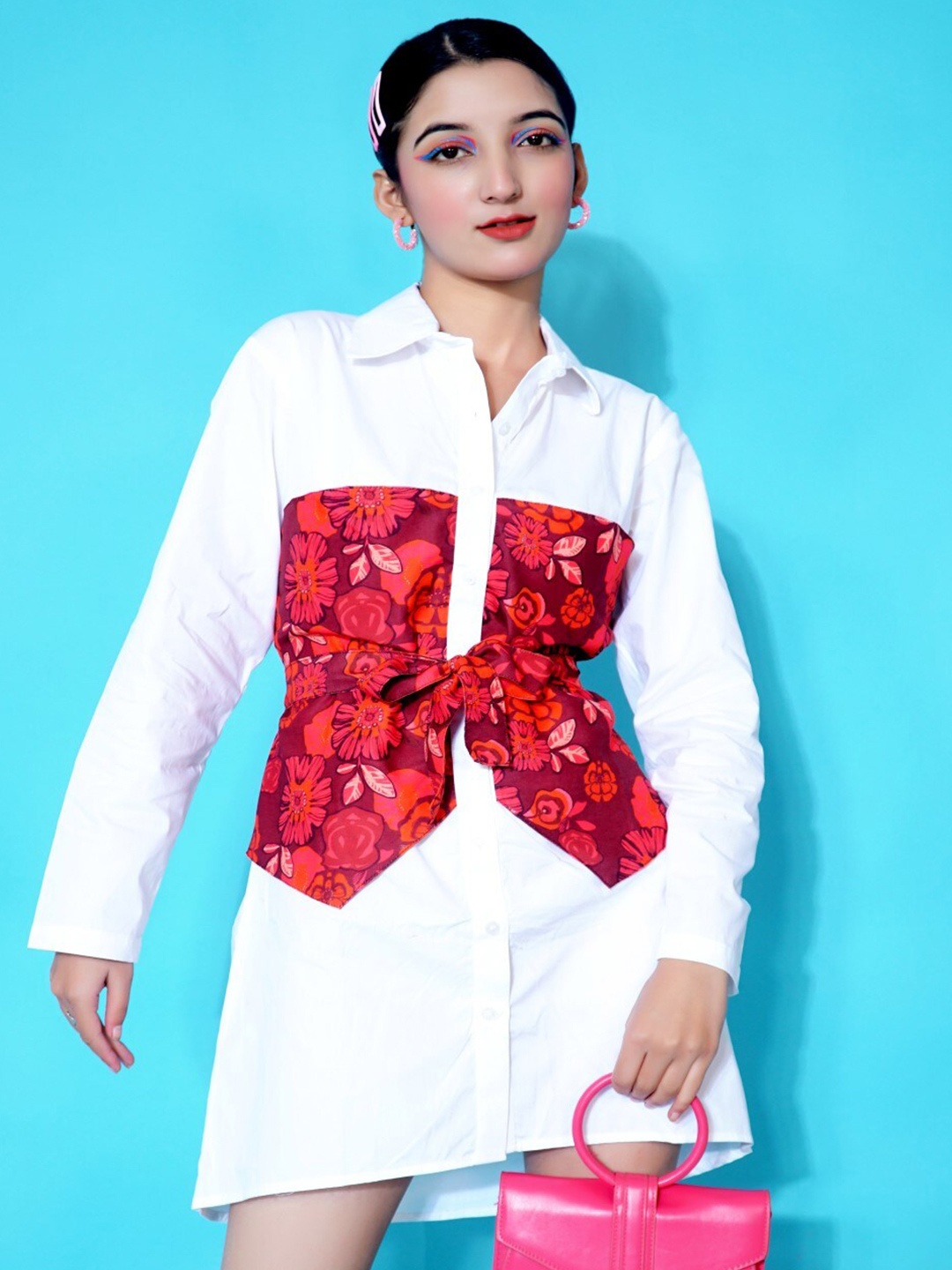 

Stylecast X Hersheinbox White & Red Floral Print Pure Cotton Shirt Mini Dress