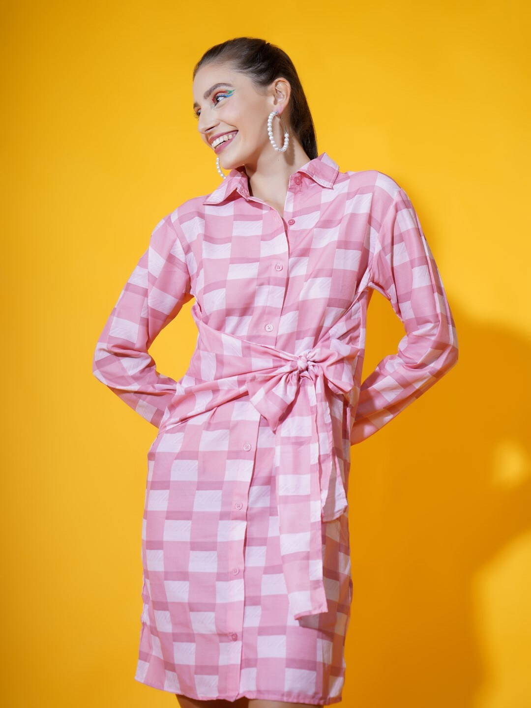 

Stylecast X Hersheinbox Pink Checked Shirt Dress