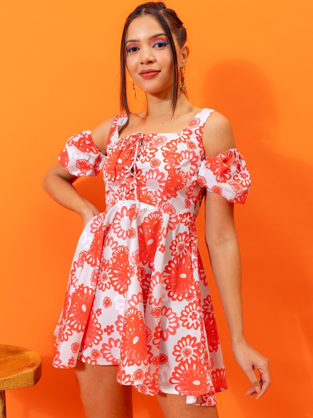 

Stylecast X Hersheinbox Floral Print Cold-Shoulder Crepe Fit & Flare Dress, White