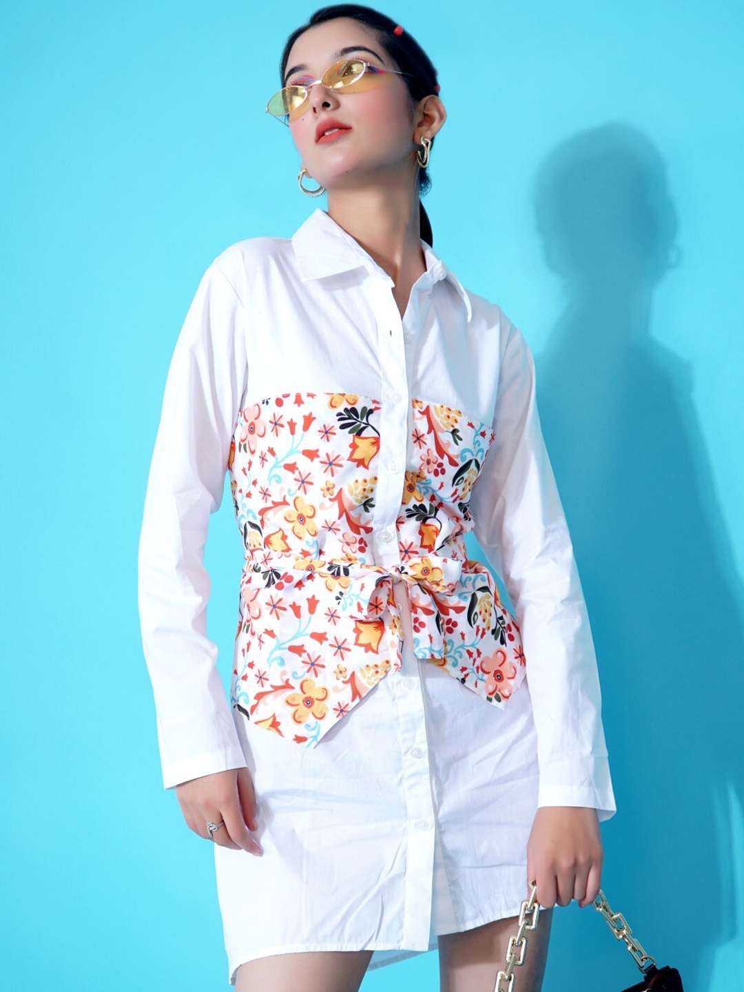 

Stylecast X Hersheinbox White Floral Printed Pure Cotton Shirt Dress