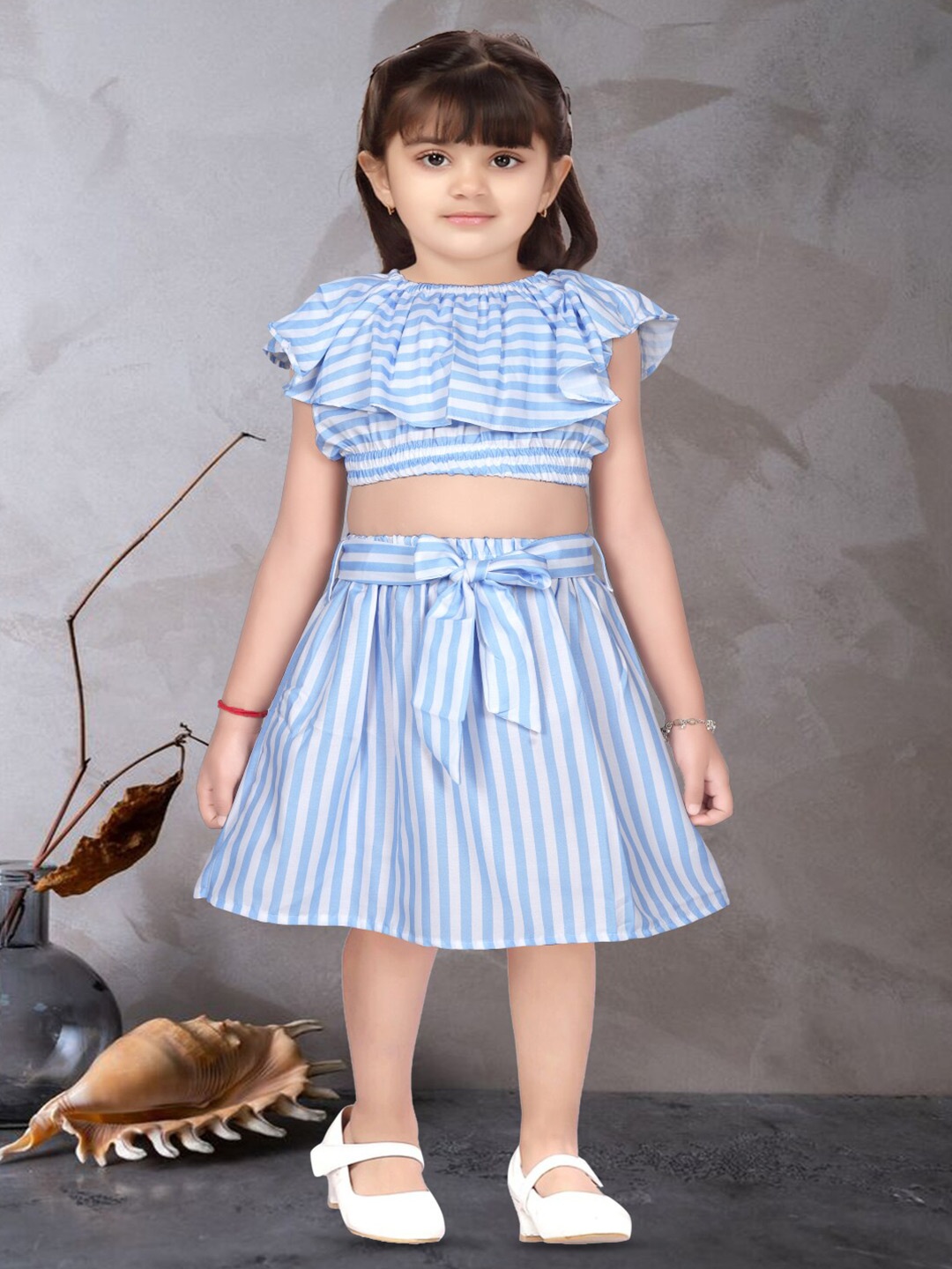 

BAESD Girls Striped Flutter Sleeve Fit & Flare Dress, Blue