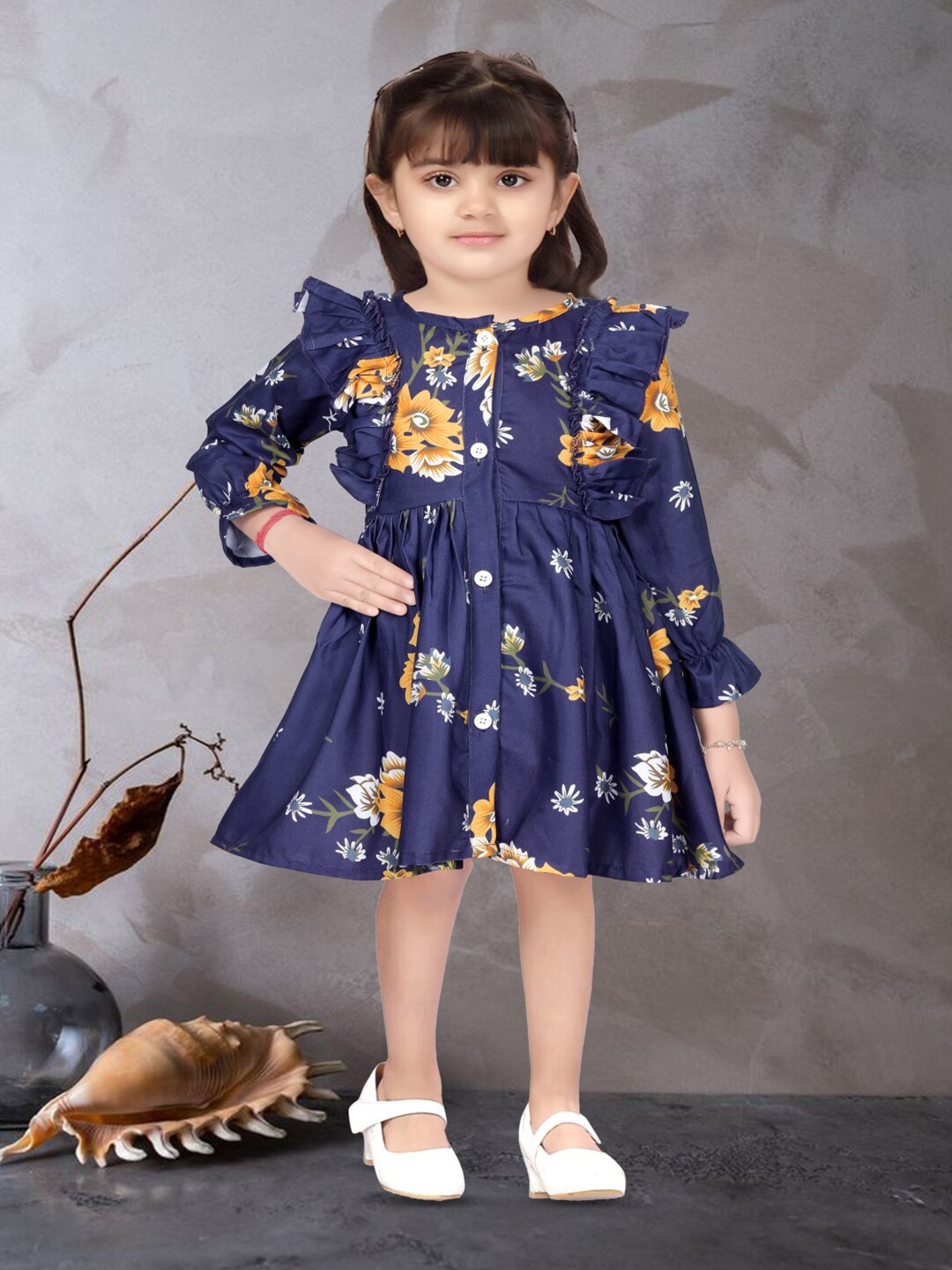 

BAESD Girls Floral Printed Ruffles Print Fit & Flare Dress, Blue