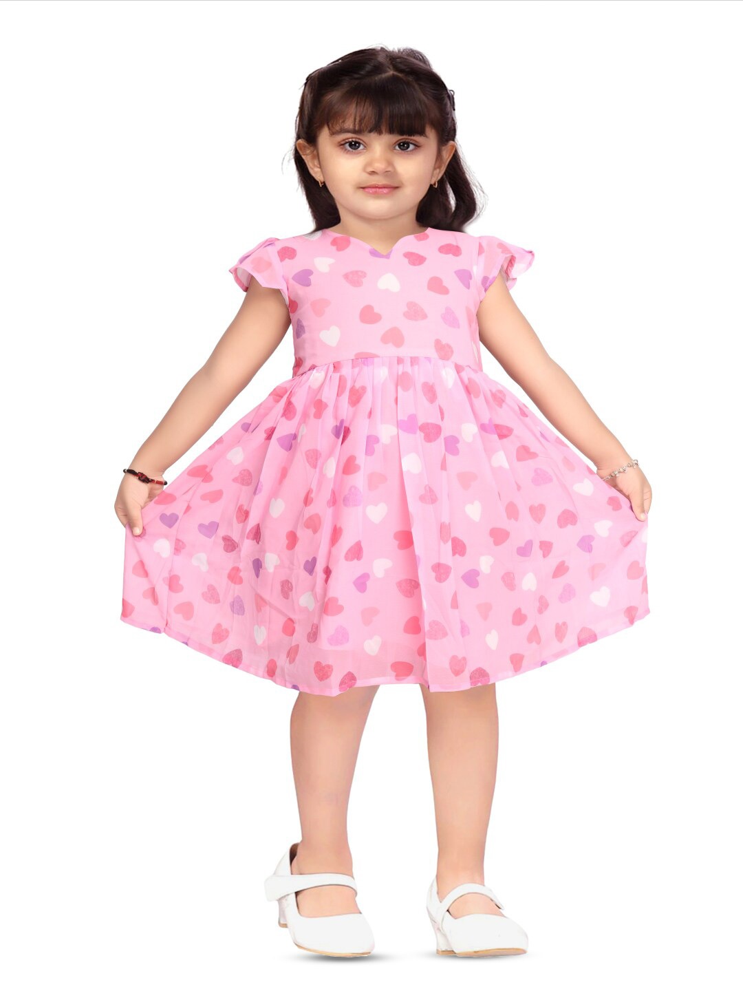 

BAESD Girls Polka Dot Printed Round Neck Fit & Flare Dress, Pink