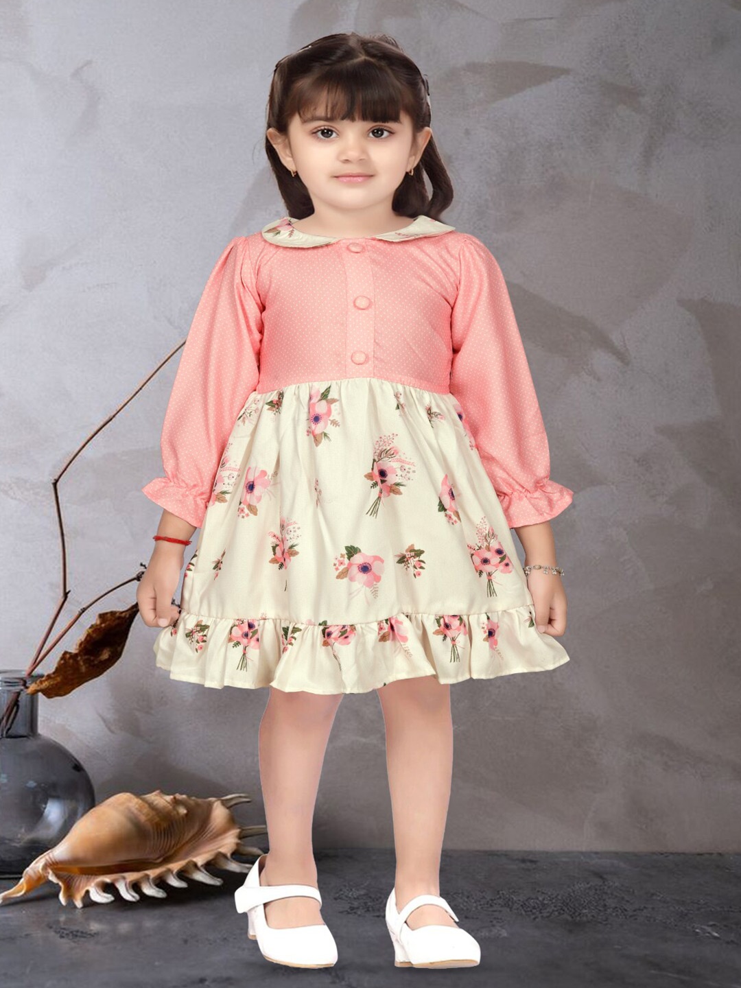 

BAESD Floral Puff Sleeve Fit & Flare Dress, Peach