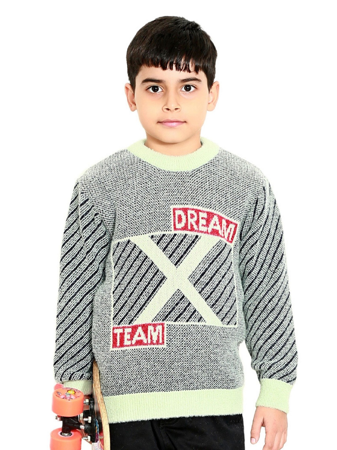 BAESD Boys Typography Printed Round Neck Sweater, Green