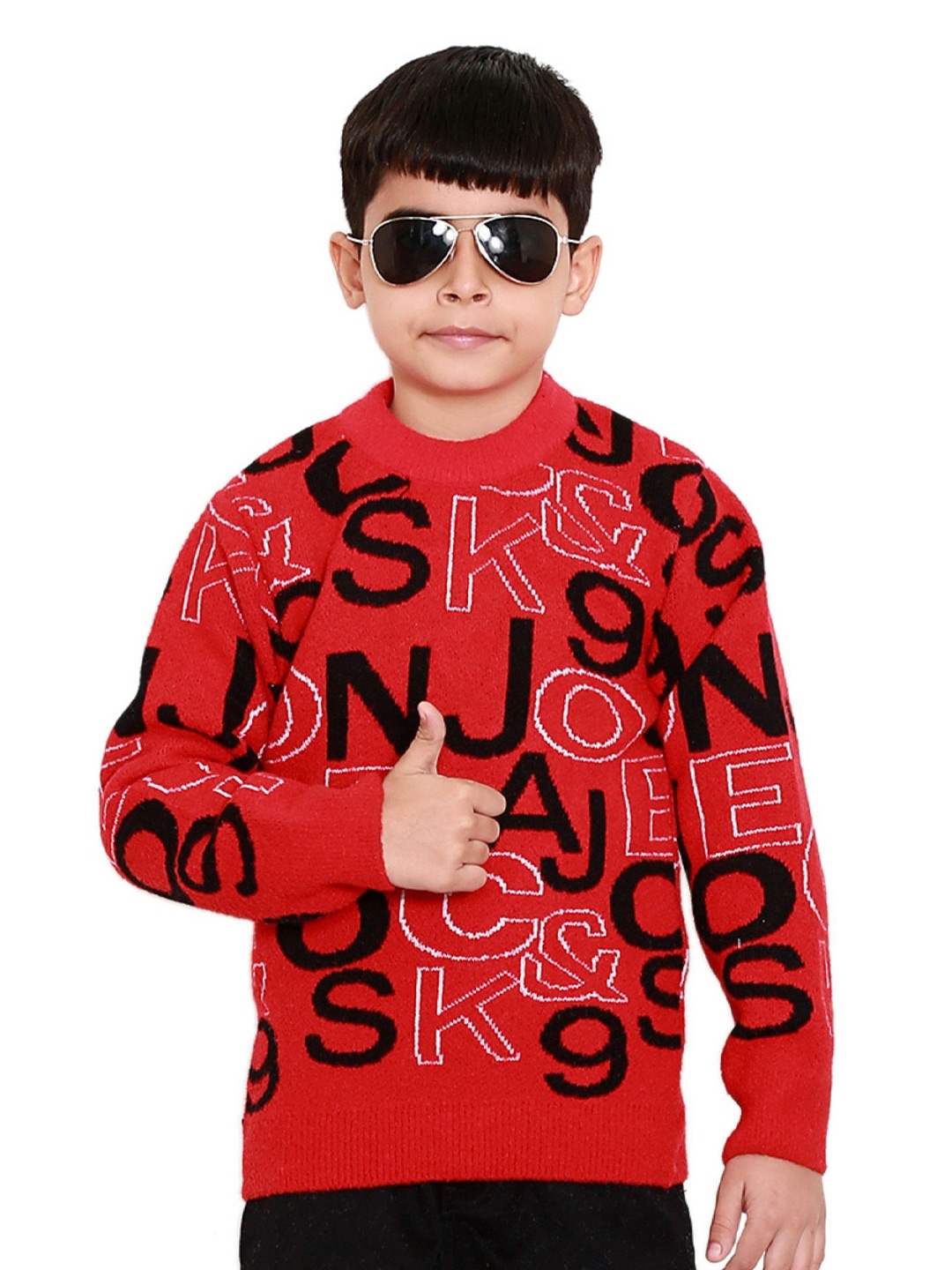 

BAESD Boys Typography Round Neck Full Sleeves Ribbed Pullover Sweaters, Red