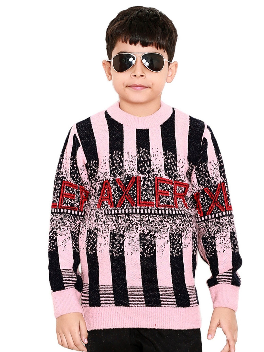 

BAESD Boys Striped Round Neck Full Sleeves Ribbed Pullover Sweaters, Pink