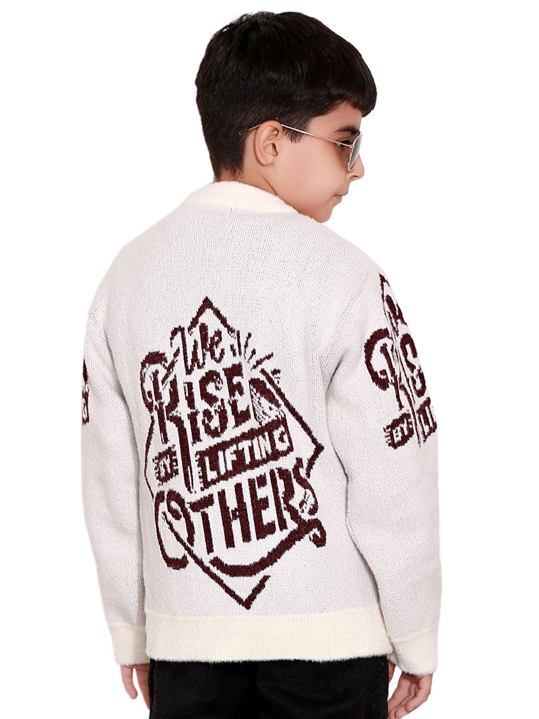 

BAESD Boys Typography Printed Round Neck Sweater, Cream