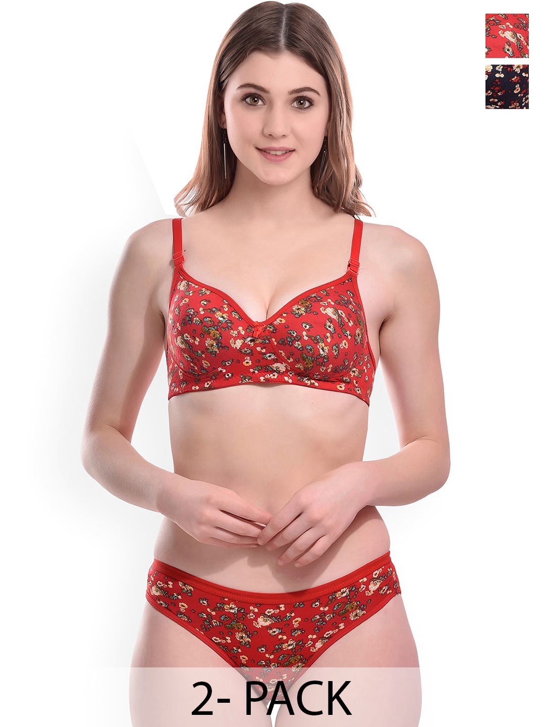

AROUSY Pack Of 2 Printed Cotton Briefs Lingerie Set A-Fiona Set2, Red