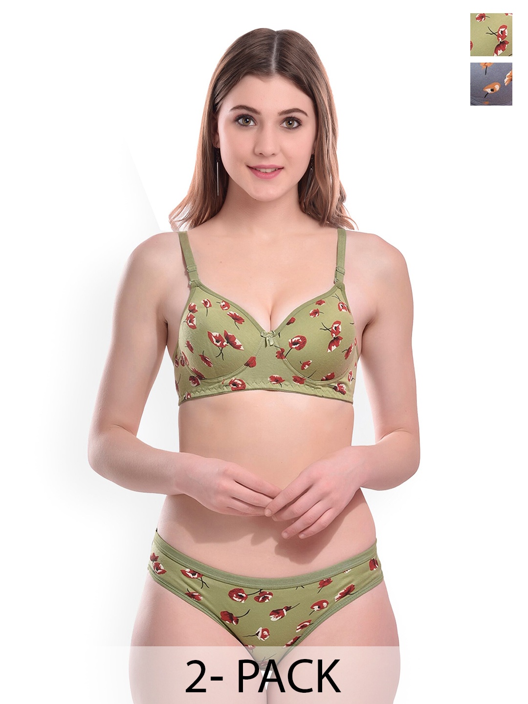 

AROUSY Pack Of 2 Printed Cotton Lingerie Set, Green