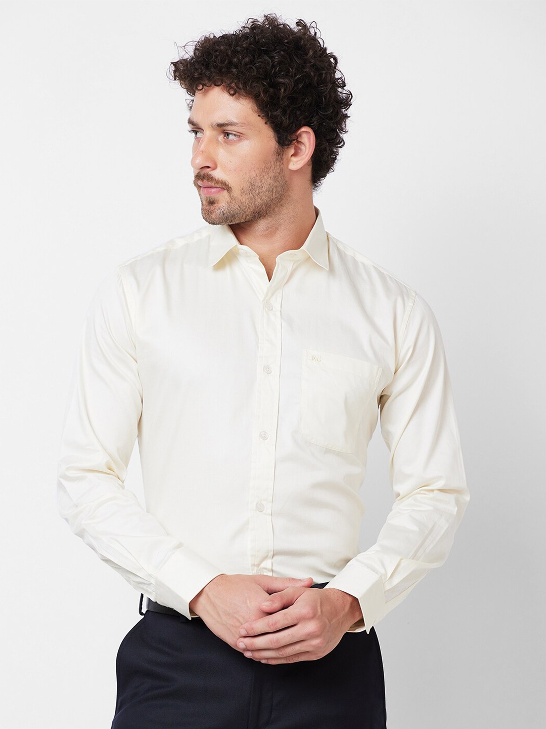 

Kenneth Cole Cotton Slim Fit Opaque Formal Shirt, Cream