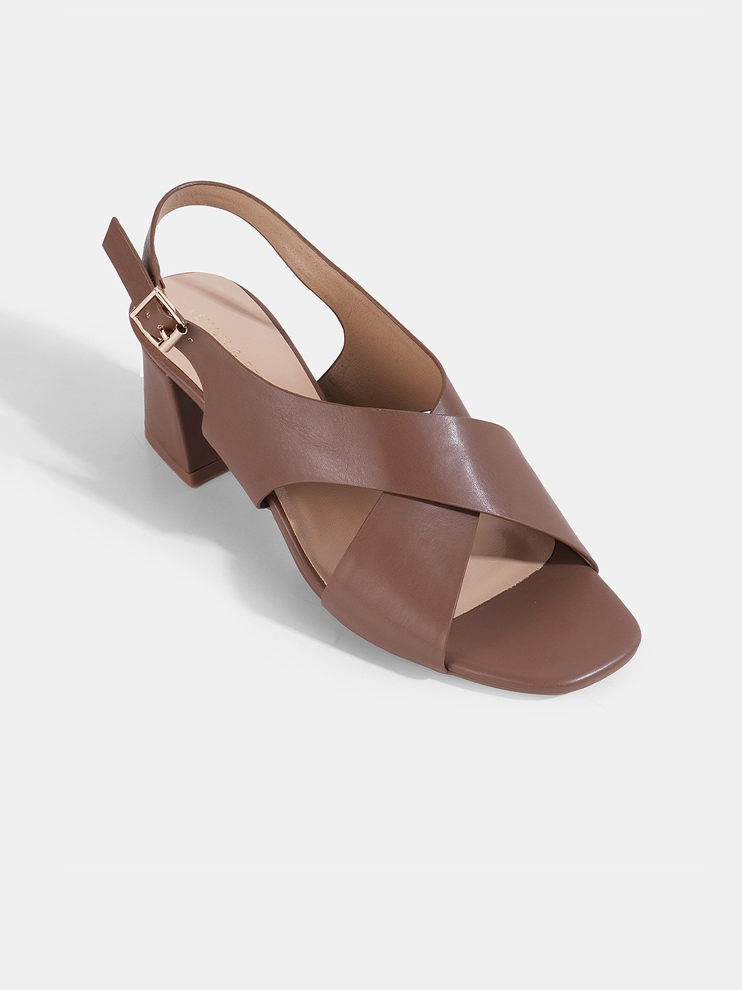 

LEMON & PEPPER PU Block Heel Sandals with Buckles, Brown