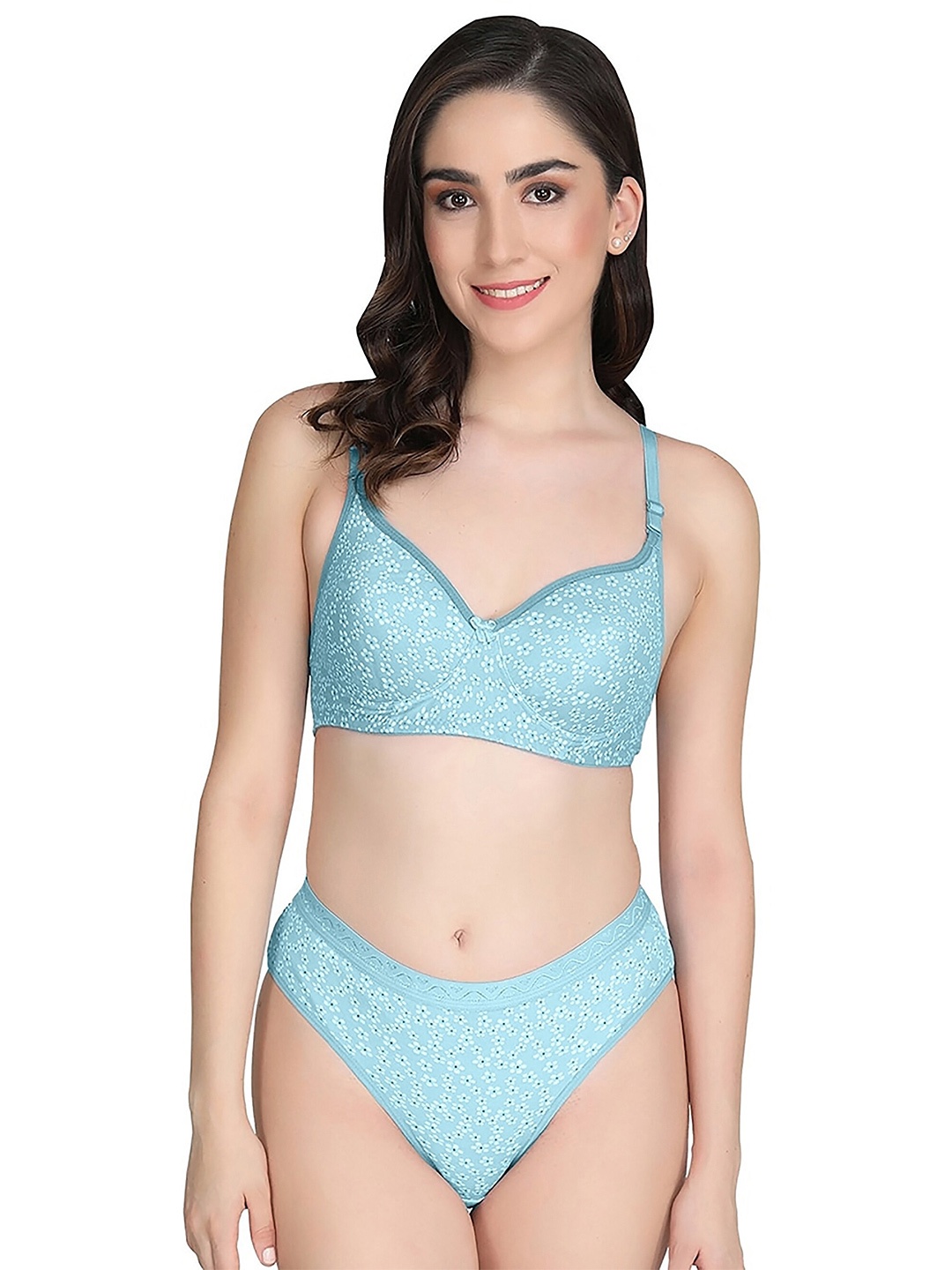 

AROUSY Printed Non-Padded Cotton Lingerie Set A-Margo Set1, Blue