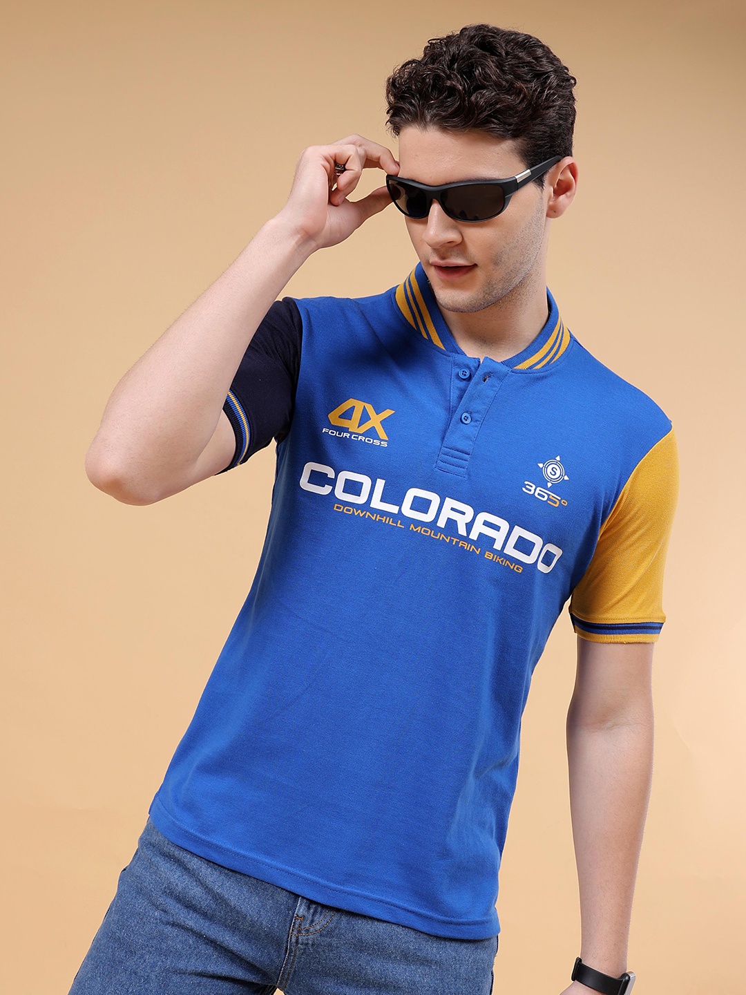 The Indian Garage Co Typography Polo Collar T-shirt, Blue
