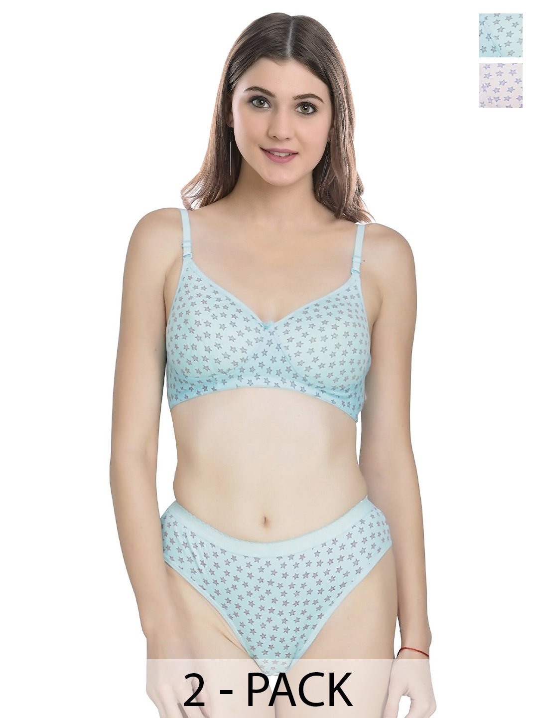 

AROUSY Pack Of 2 Printed Cotton Lingerie Set, Blue