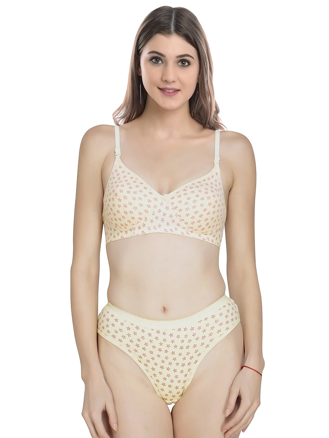 

AROUSY Printed Cotton Lingerie Set, Yellow