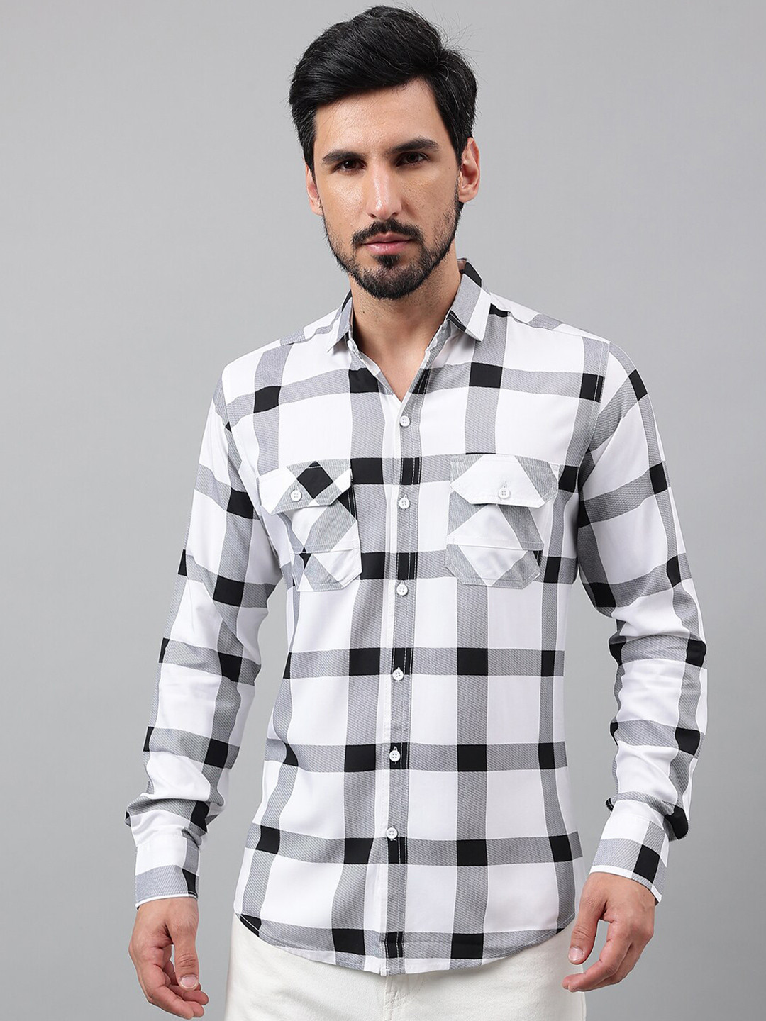

Voroxy New Gingham Checked Casual Shirt, White